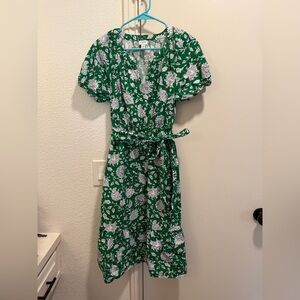 J. Crew Green and White Floral Midi Dress